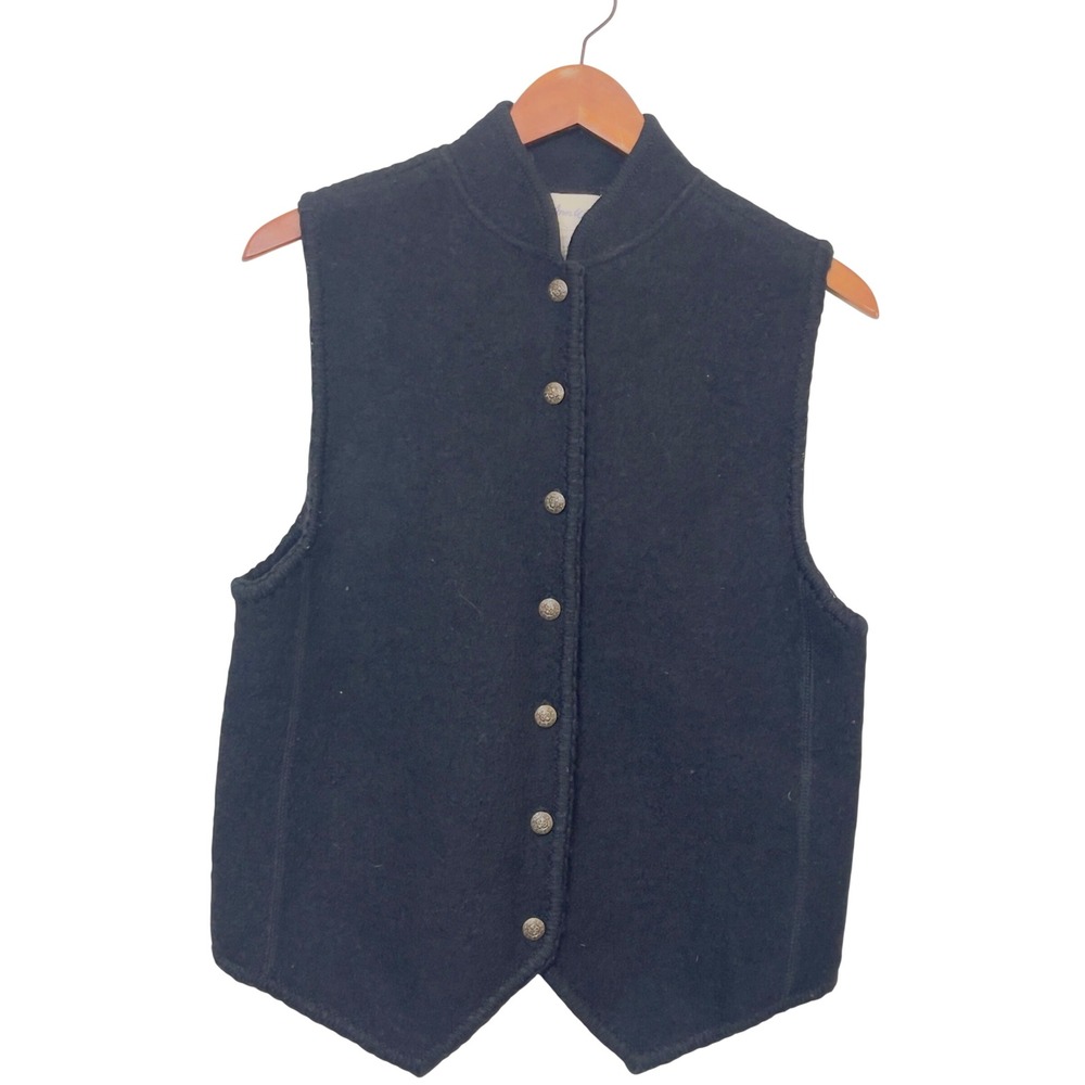 Ann Wi Womens Wool Vest Medium Black Vintage Button  Minimalist Preppy Academia